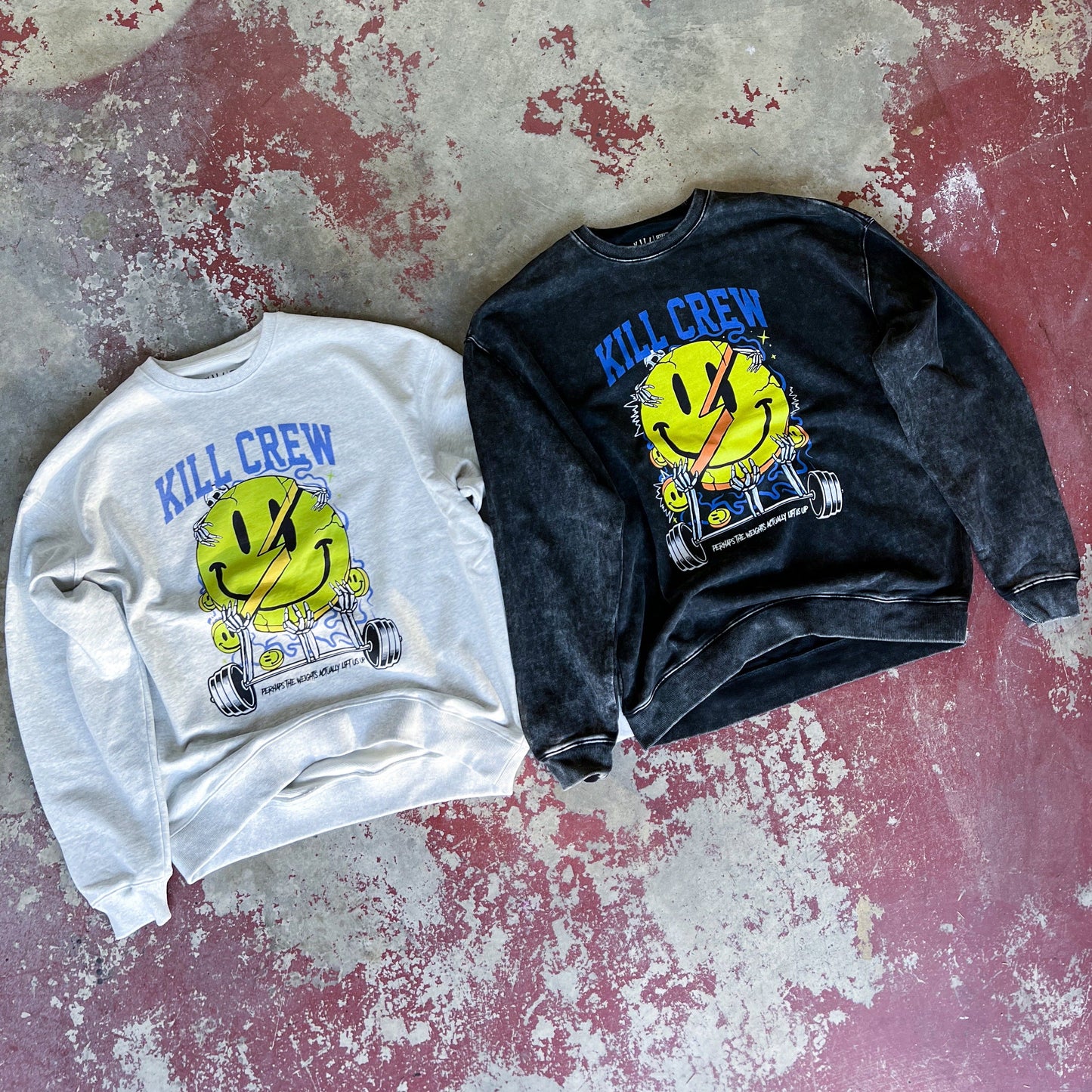 OVERSIZED LUX "WEIGHTS LIFT US UP" CREW NECK - GREY