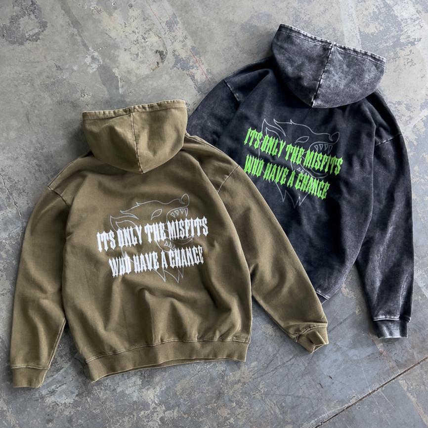 OVERSIZED LUX "MISFITS HAVE A CHANCE" HOODIE - OLIVE
