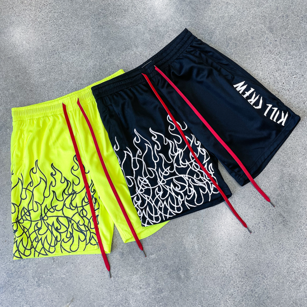 RELAXED CUT FLAME SHORTS - BLACK / WHITE