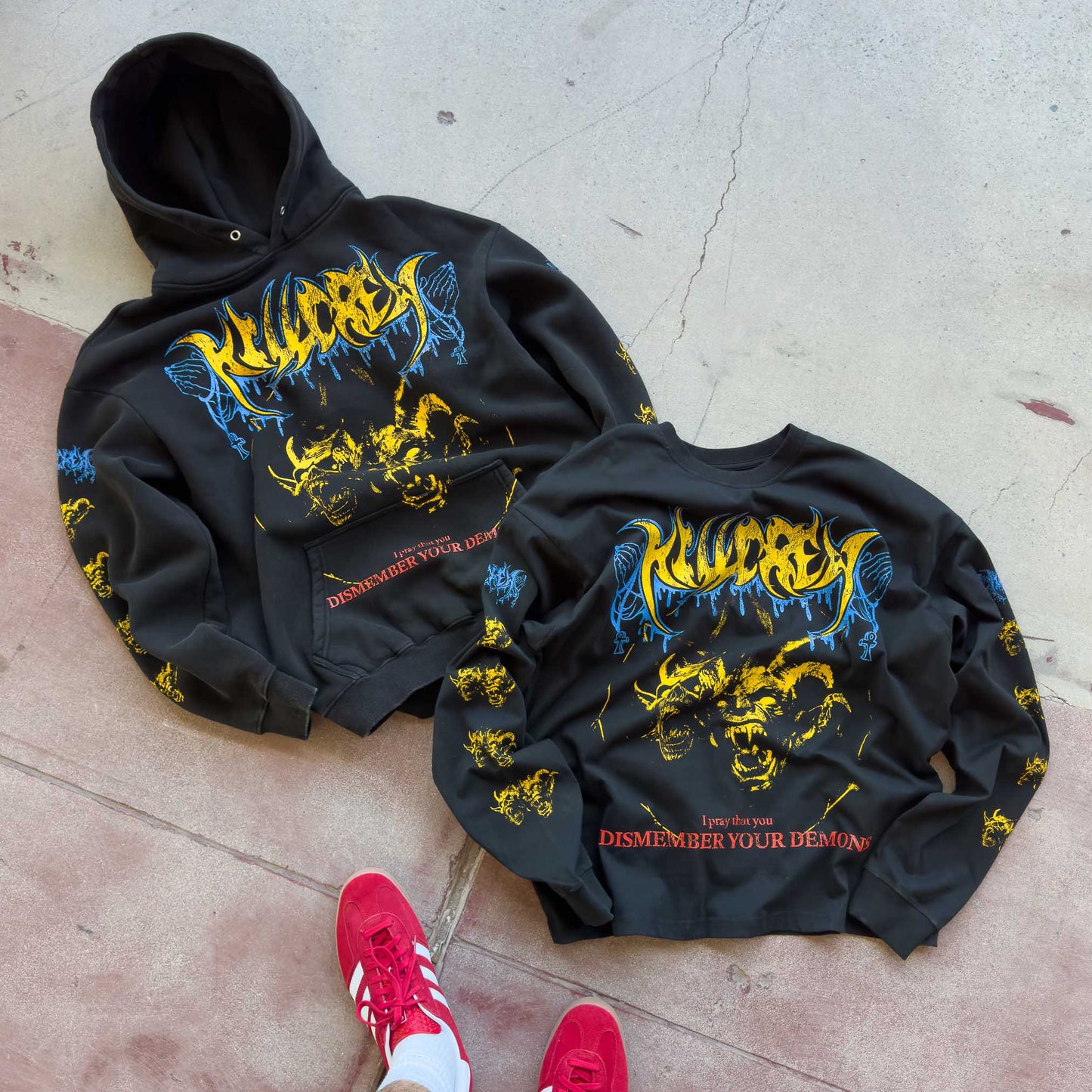 OVERSIZED LUX DISMEMBER YOUR DEMONS HOODIE - BLACK / YELLOW