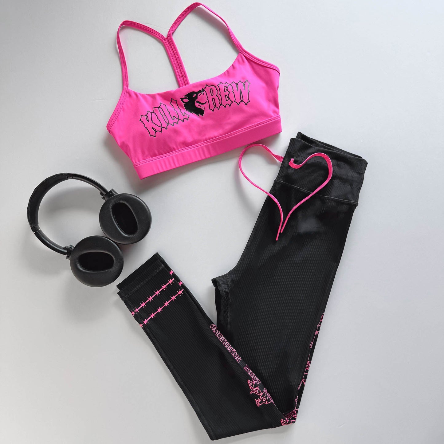 RIBBED WOLF LEGGINGS - BLACK / PINK