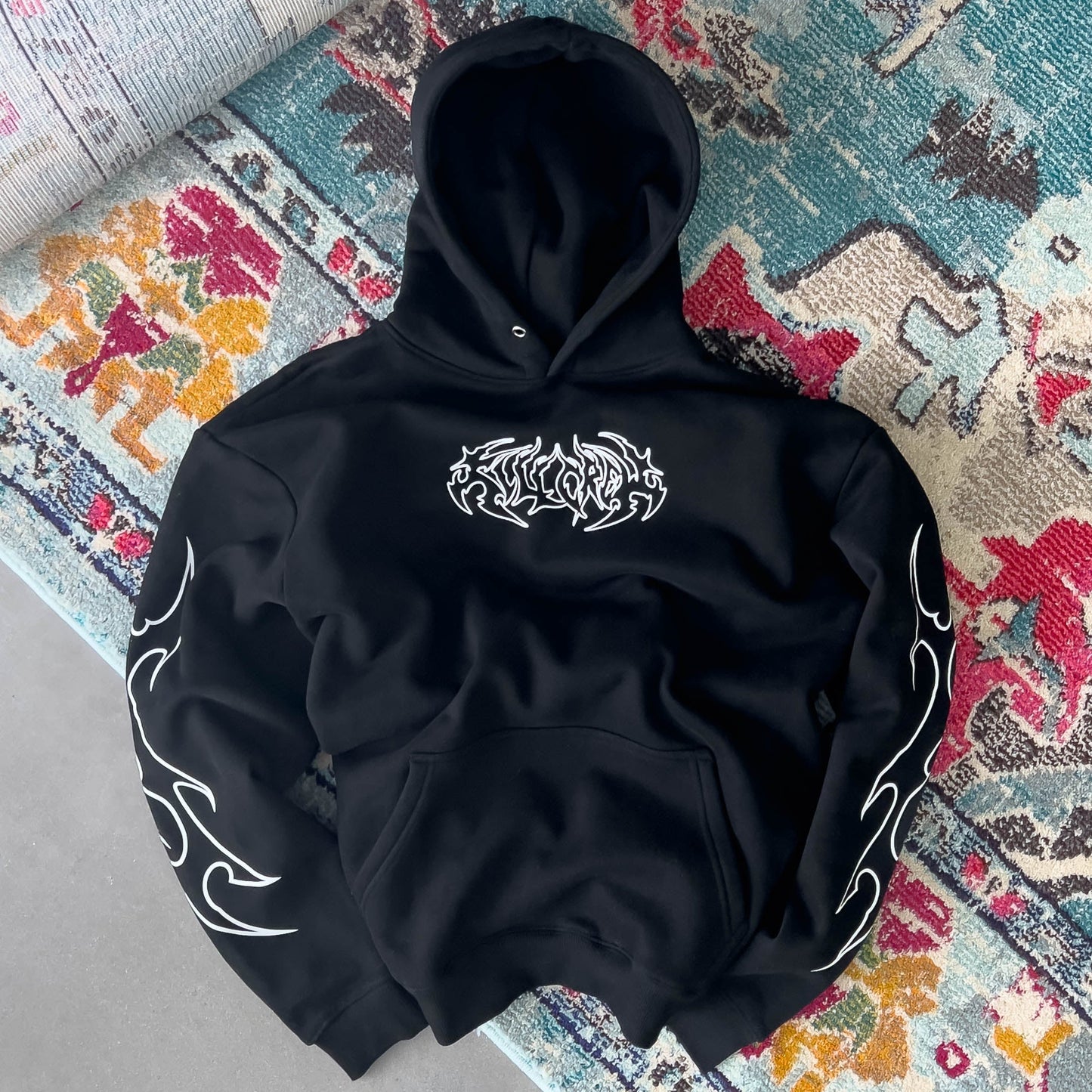 OVERSIZED LUX "TRIBAL" HOODIE - BLACK / WHITE