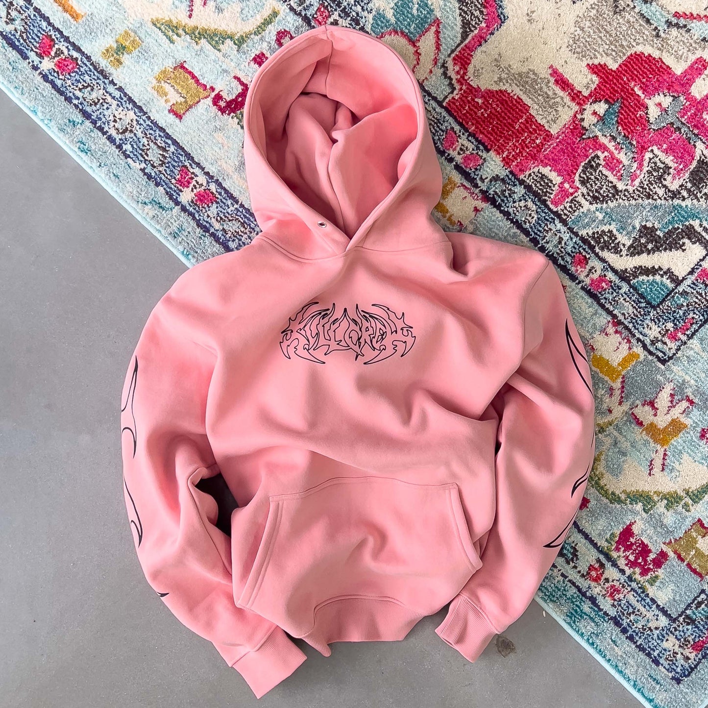OVERSIZED LUX "TRIBAL" HOODIE - PINK / BLACK