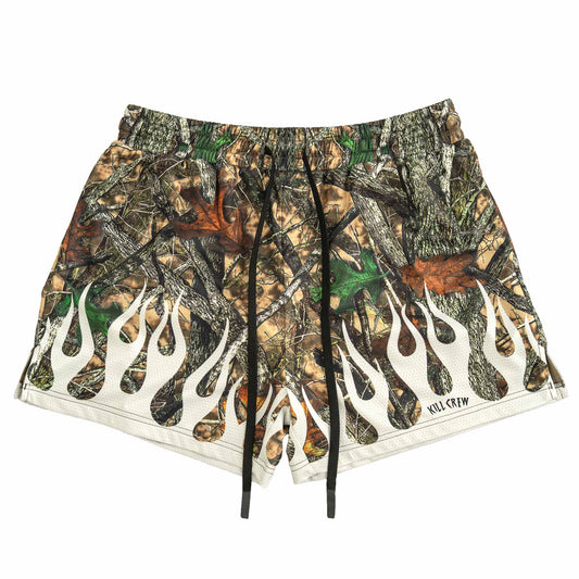 MUAY THAI SHORTS (MID THIGH CUT) WILDFIRE - WHITE