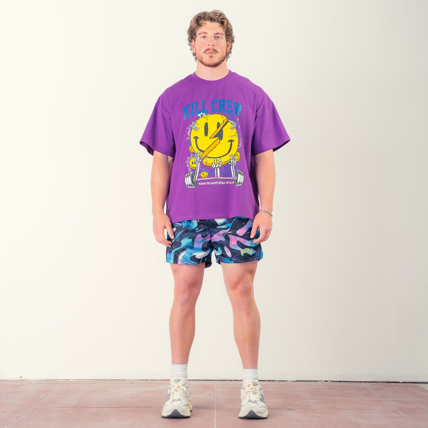 MUAY THAI SHORTS (MID THIGH CUT) RETRO - PURPLE WAVE