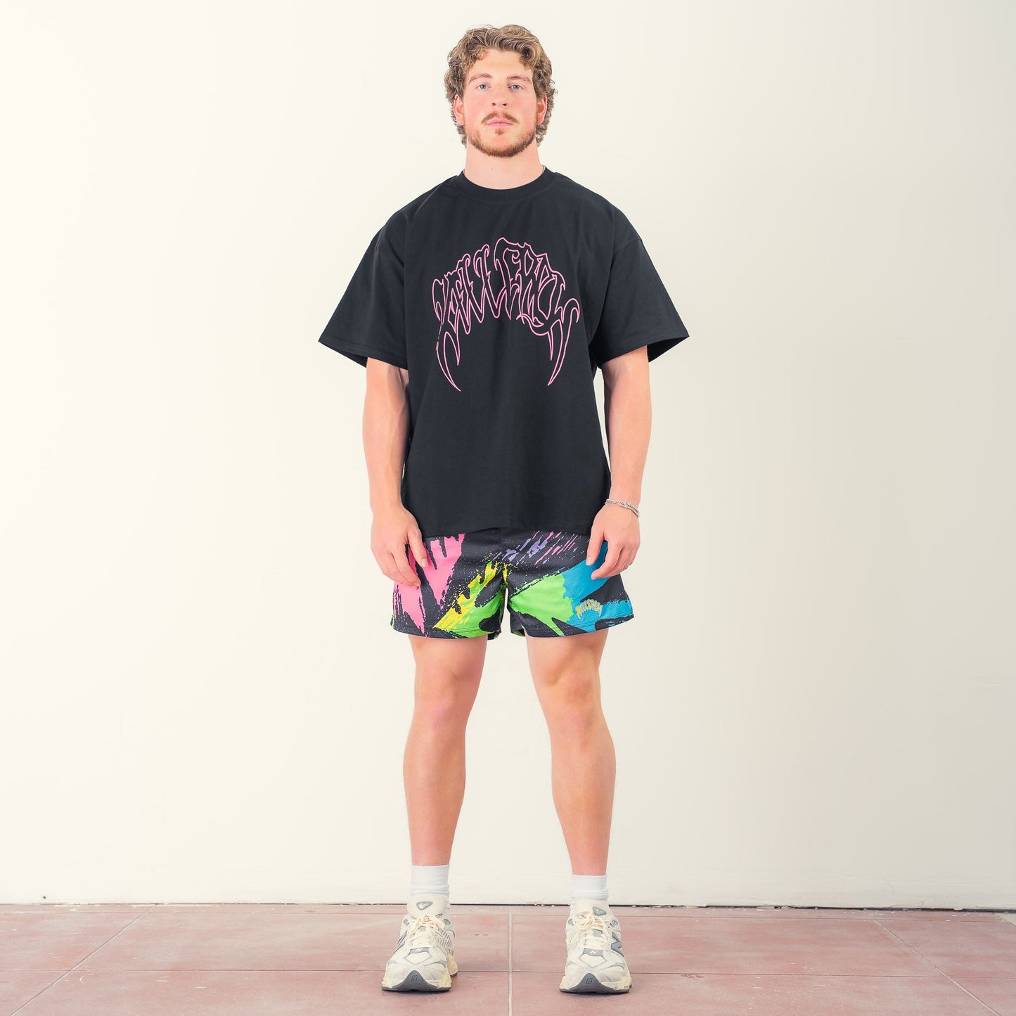 MUAY THAI SHORTS (MID THIGH CUT) RETRO - 80s NEON