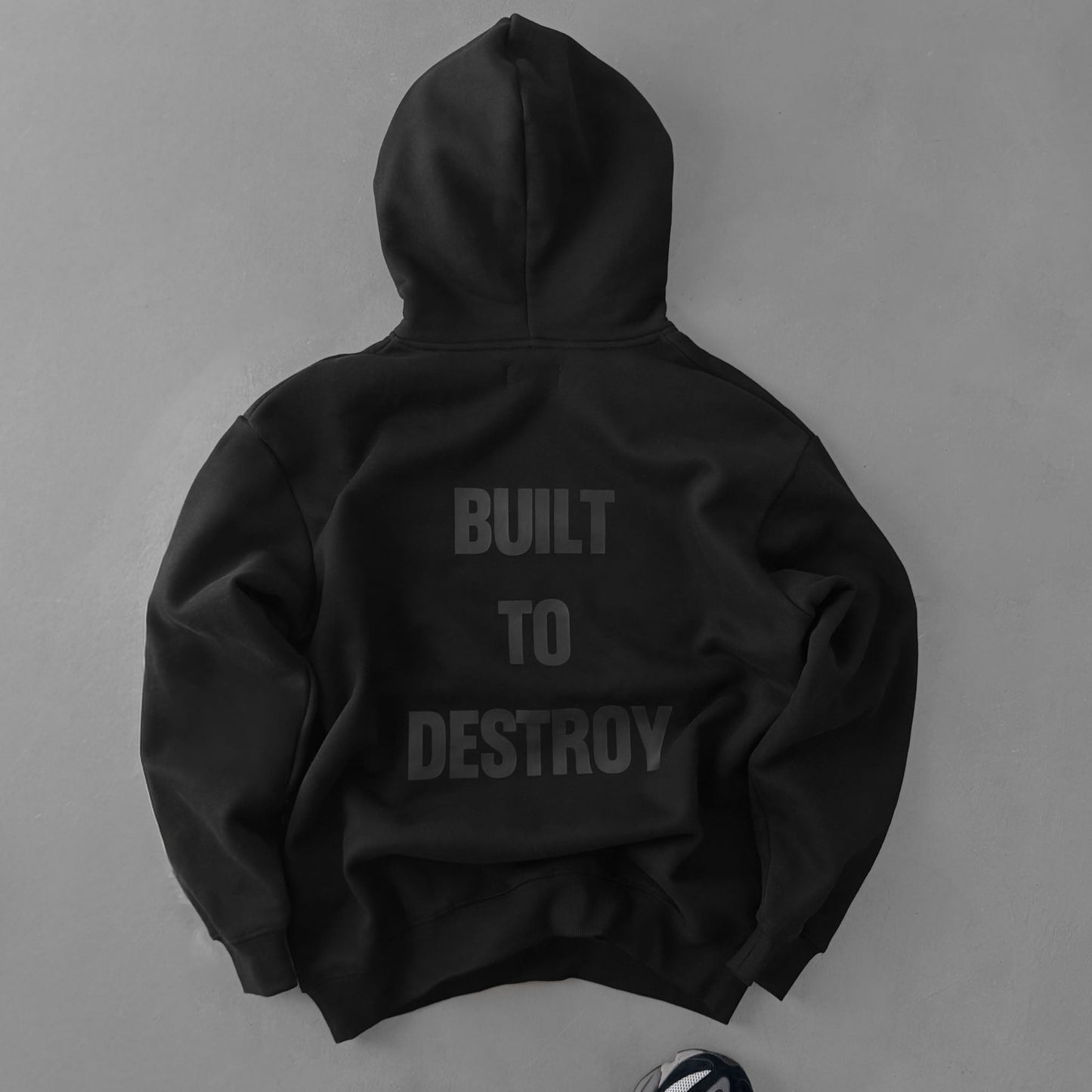 OVERSIZED LUX HOODIE "BUILT TO DESTROY" HOODIE - BLACKOUT