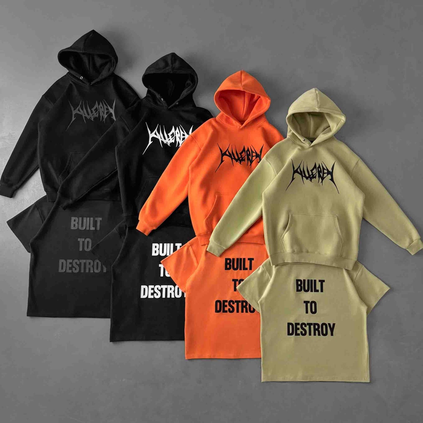 OVERSIZED LUX HOODIE "BUILT TO DESTROY" HOODIE - ORANGE / BLACK