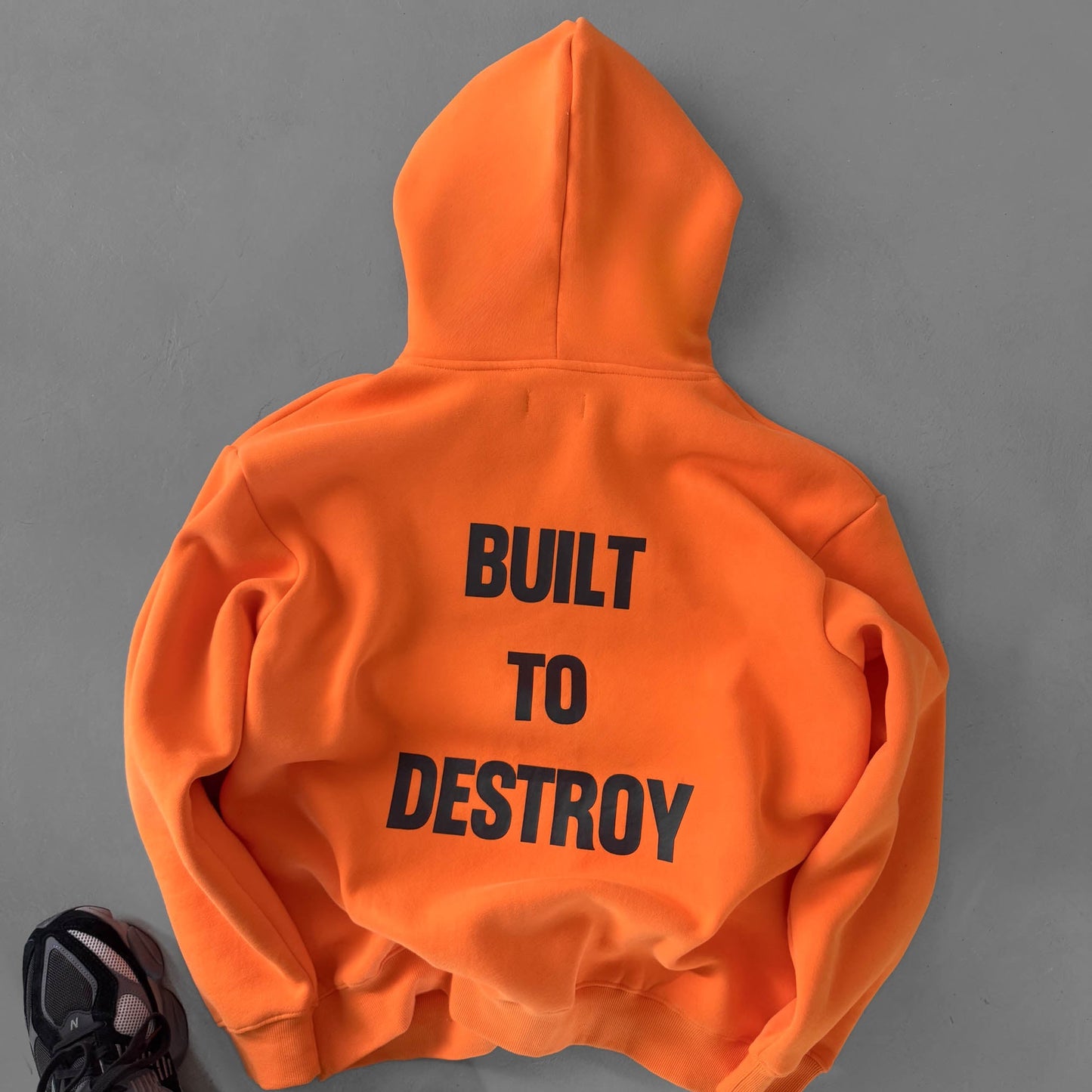 OVERSIZED LUX HOODIE "BUILT TO DESTROY" HOODIE - ORANGE / BLACK