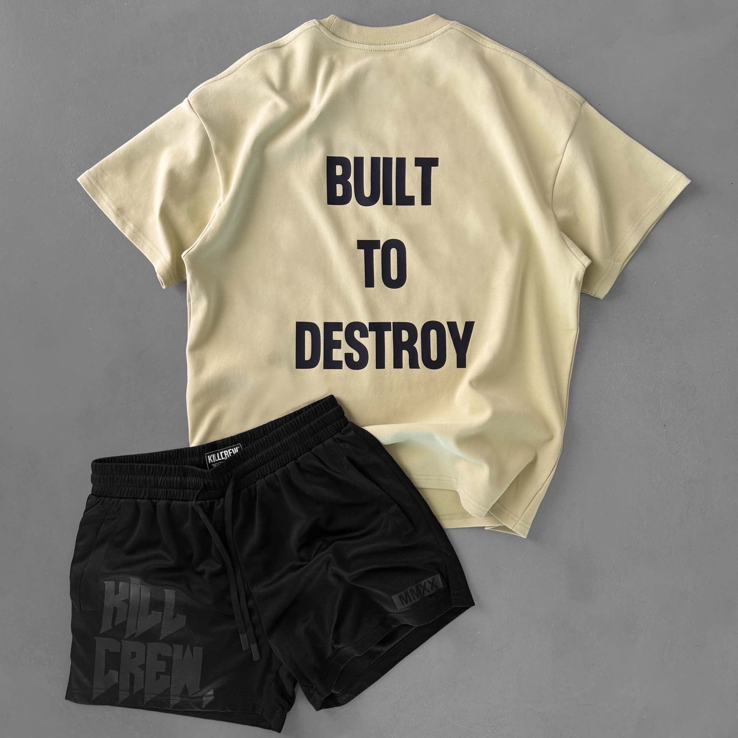 RELAXED FIT NATURAL COTTON "BUILT TO DESTROY" T-SHIRT - GREEN