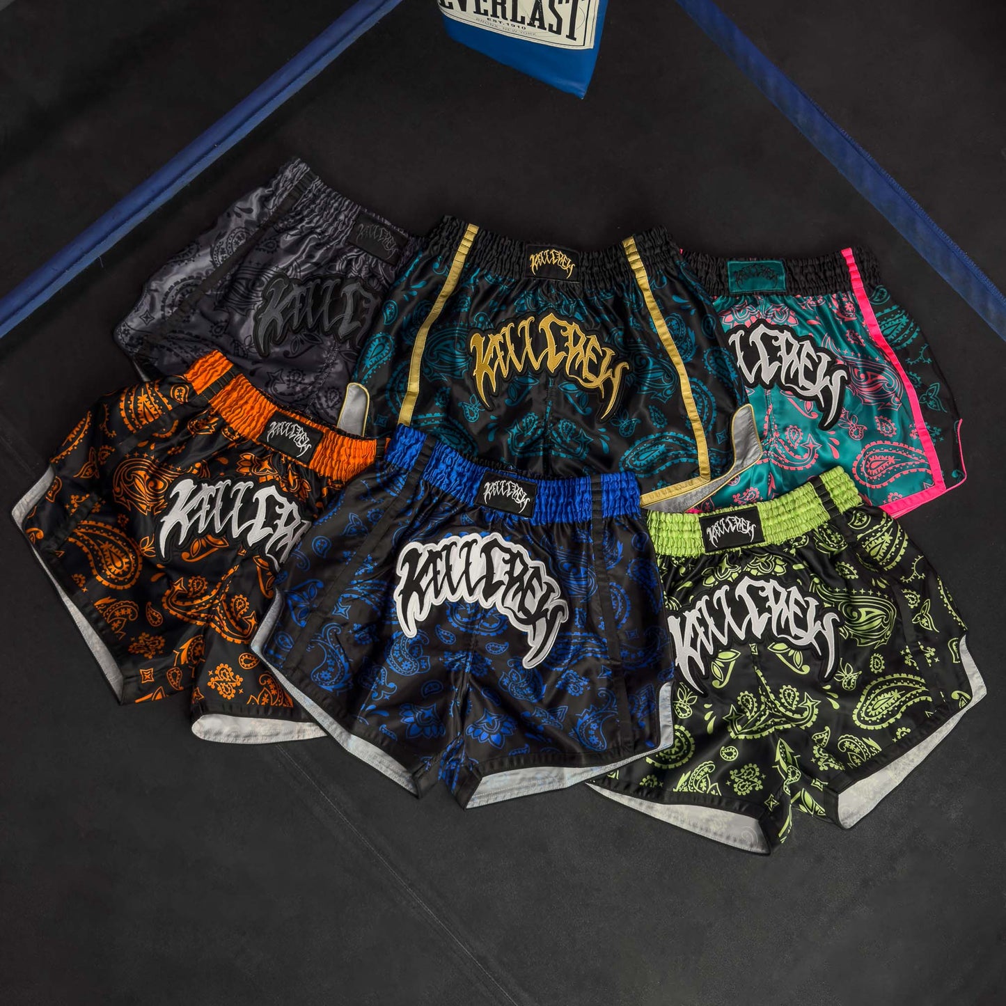 BANDANA FIGHT SHORTS - TEAL / GOLD