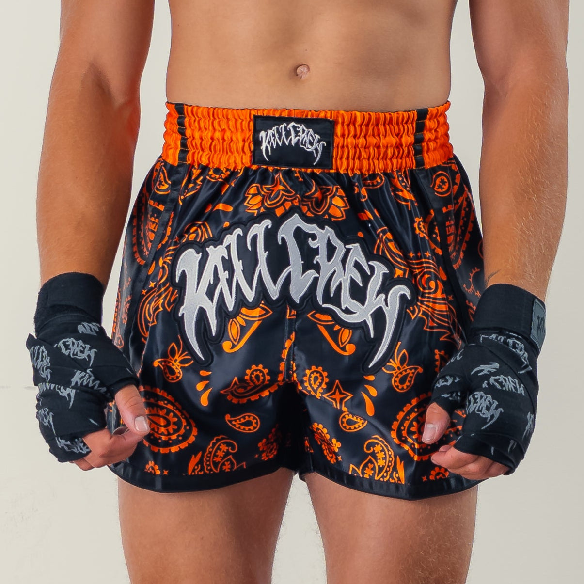 BANDANA FIGHT SHORTS - BLACK / ORANGE