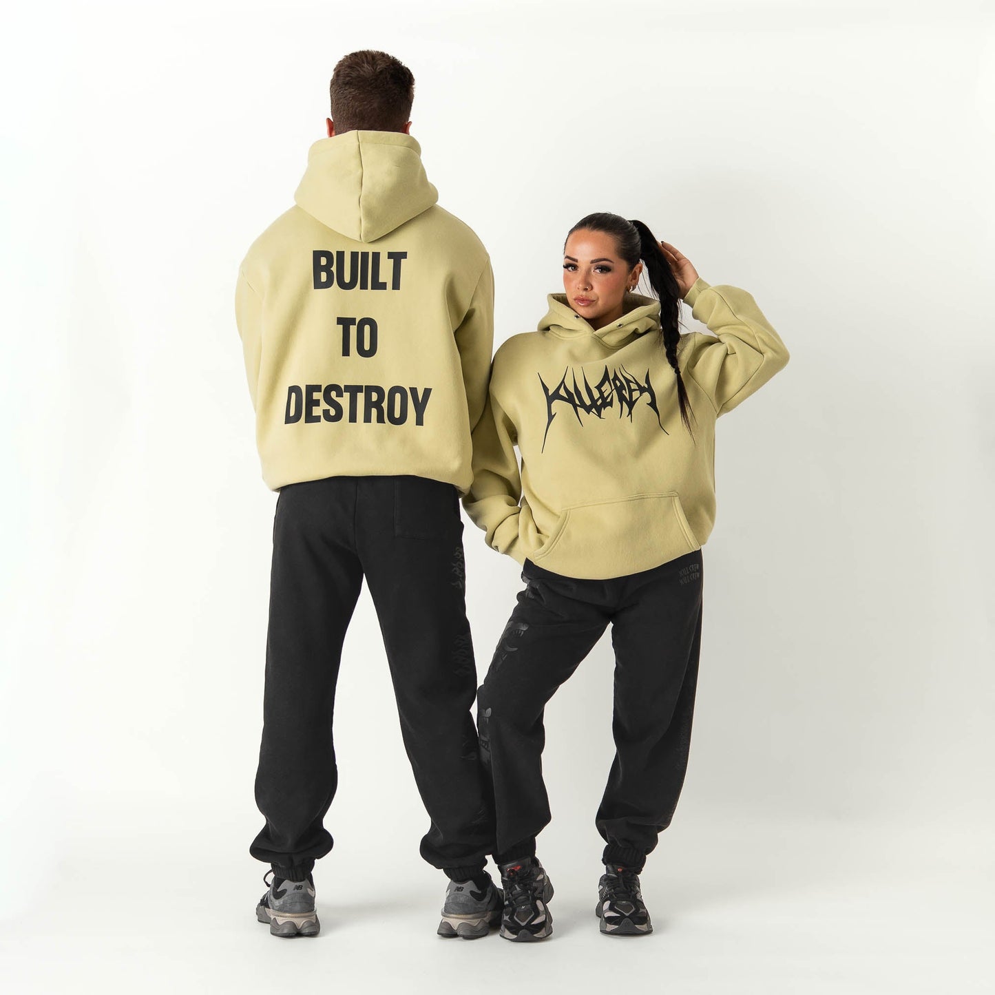 OVERSIZED LUX HOODIE "BUILT TO DESTROY" HOODIE - GREEN / BLACK