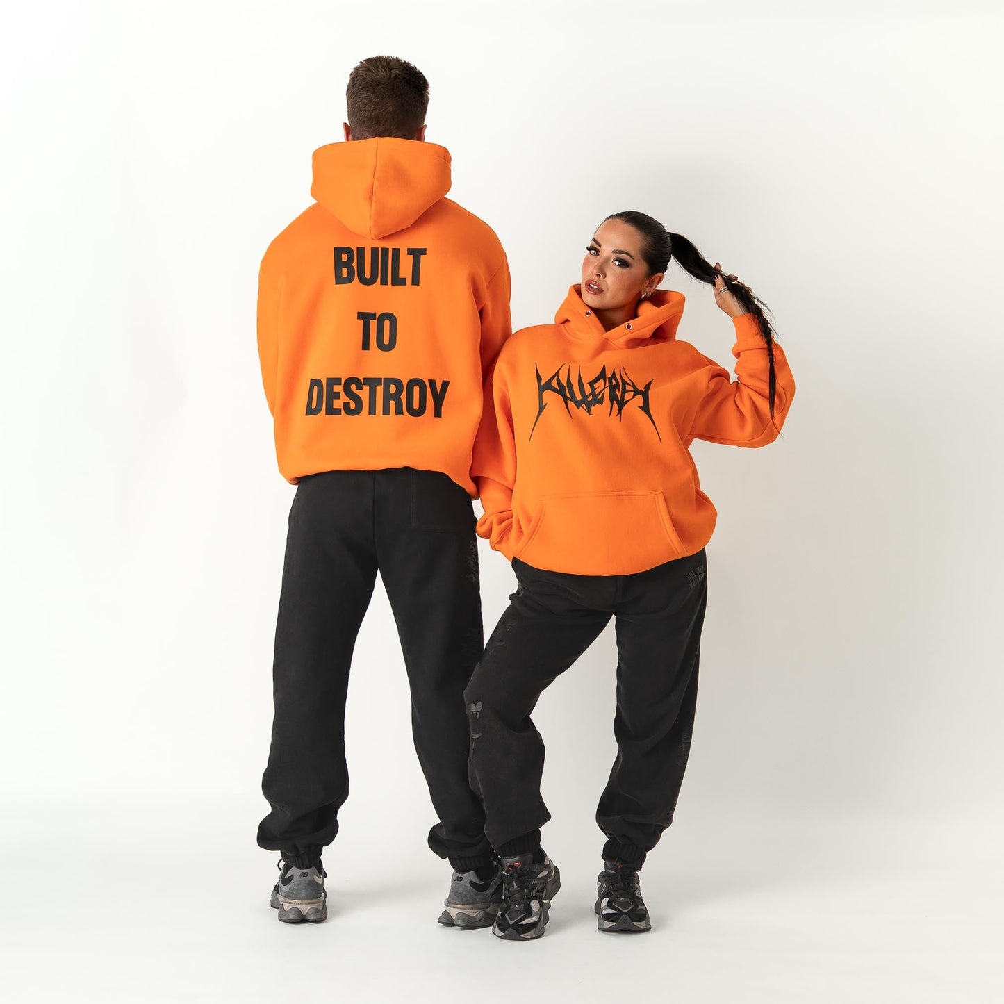 OVERSIZED LUX HOODIE "BUILT TO DESTROY" HOODIE - ORANGE / BLACK