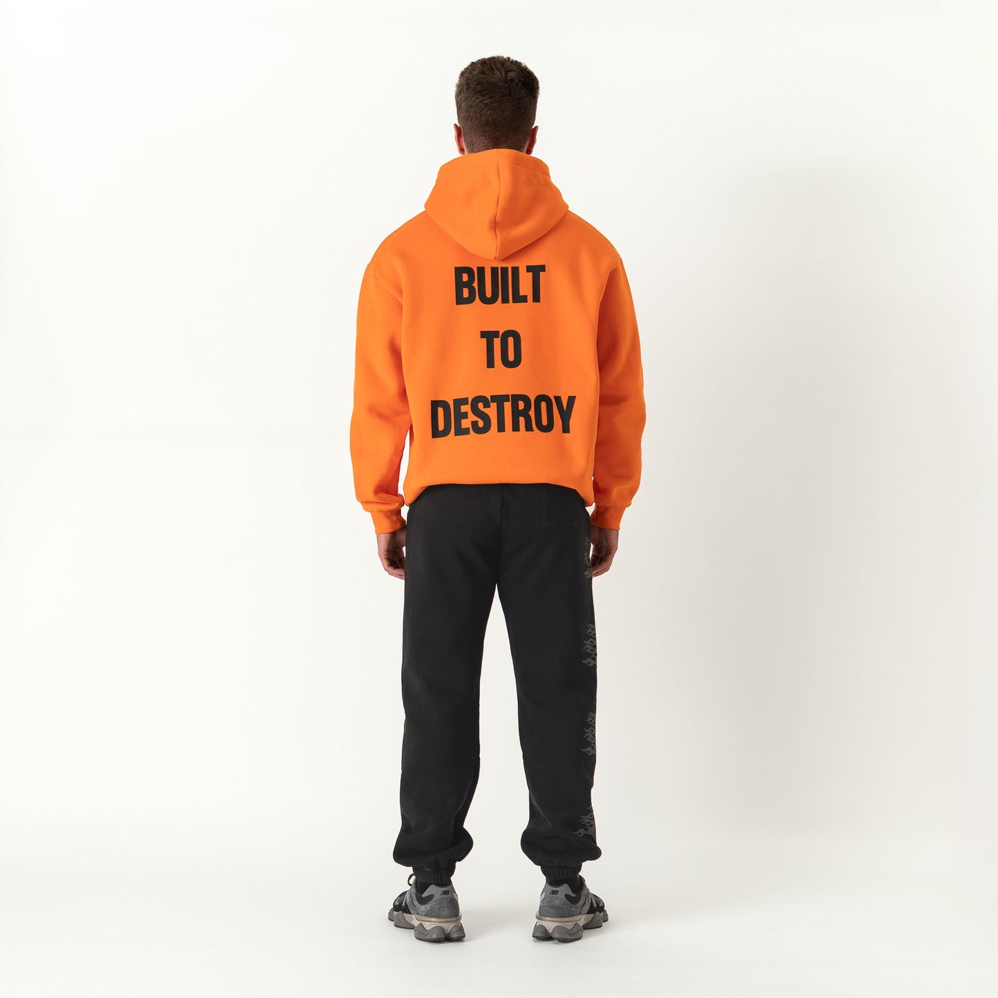 OVERSIZED LUX HOODIE "BUILT TO DESTROY" HOODIE - ORANGE / BLACK