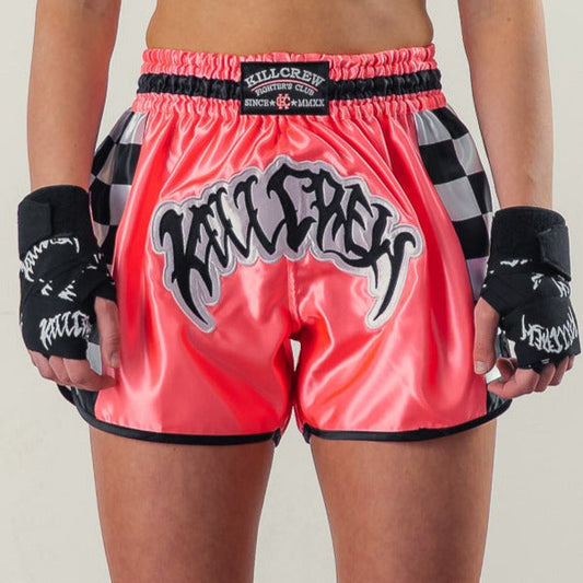 CHECKER FIGHT SHORTS - PINK