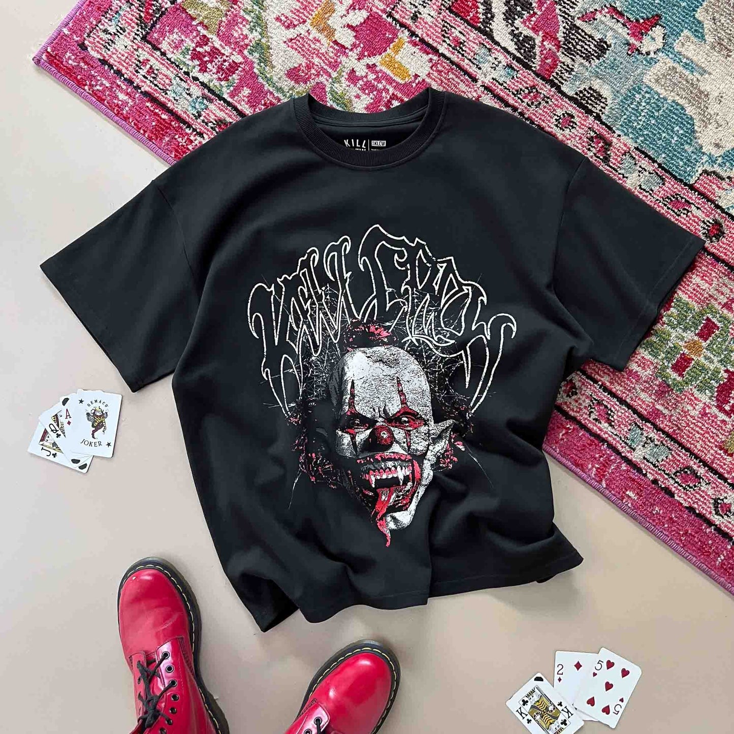 NATURAL COTTON PSYCHOTIC CLOWN T-SHIRT - BLACK