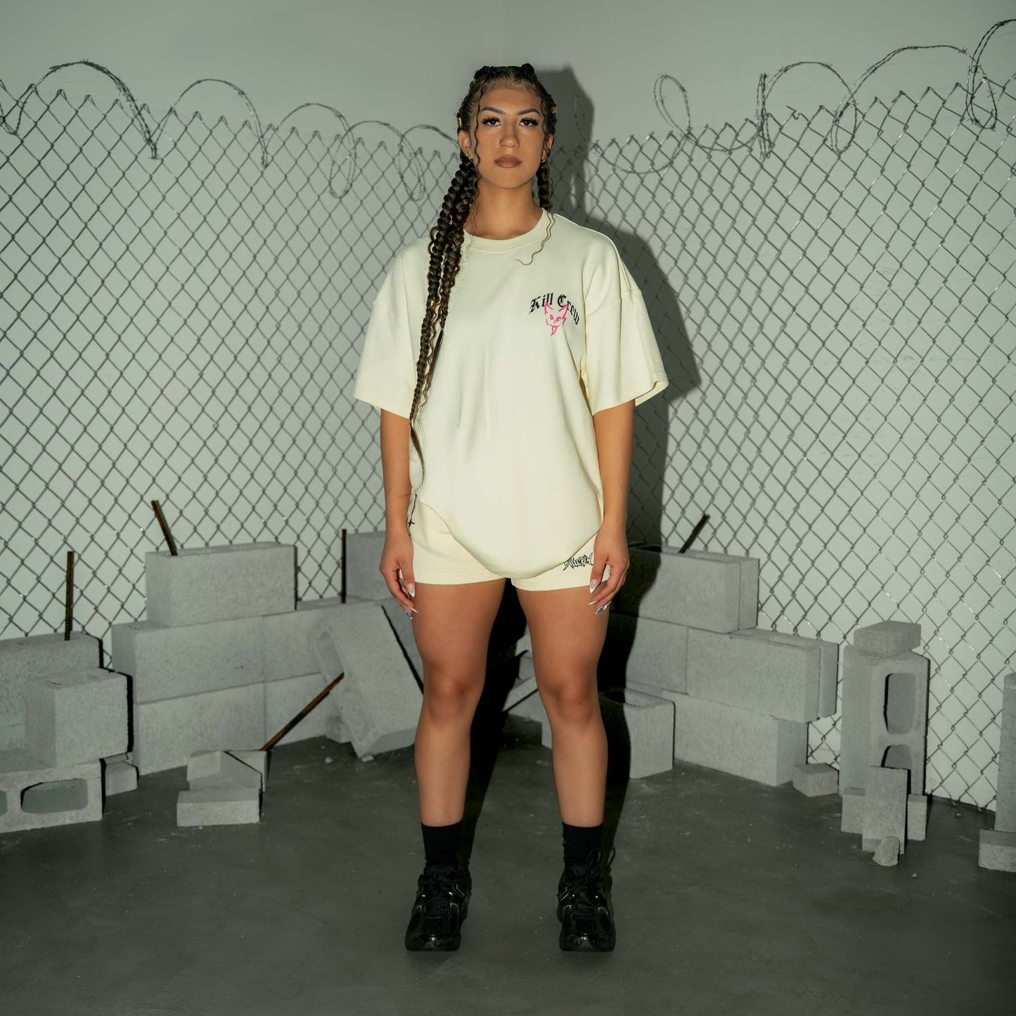 RELAXED FIT NATURAL COTTON "DESTROY" T-SHIRT - CREAM