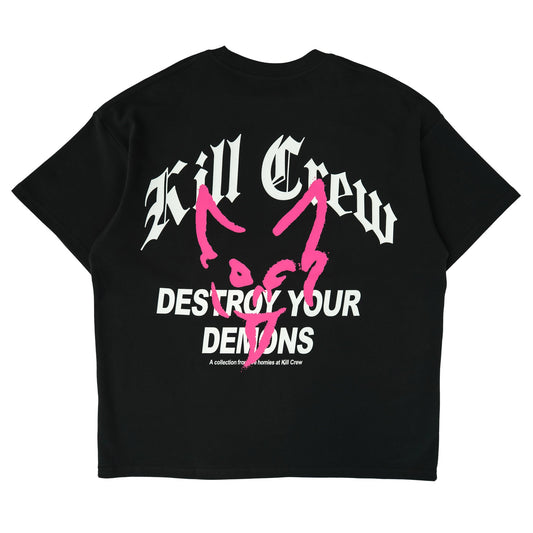 RELAXED FIT NATURAL COTTON "DESTROY" T-SHIRT - BLACK