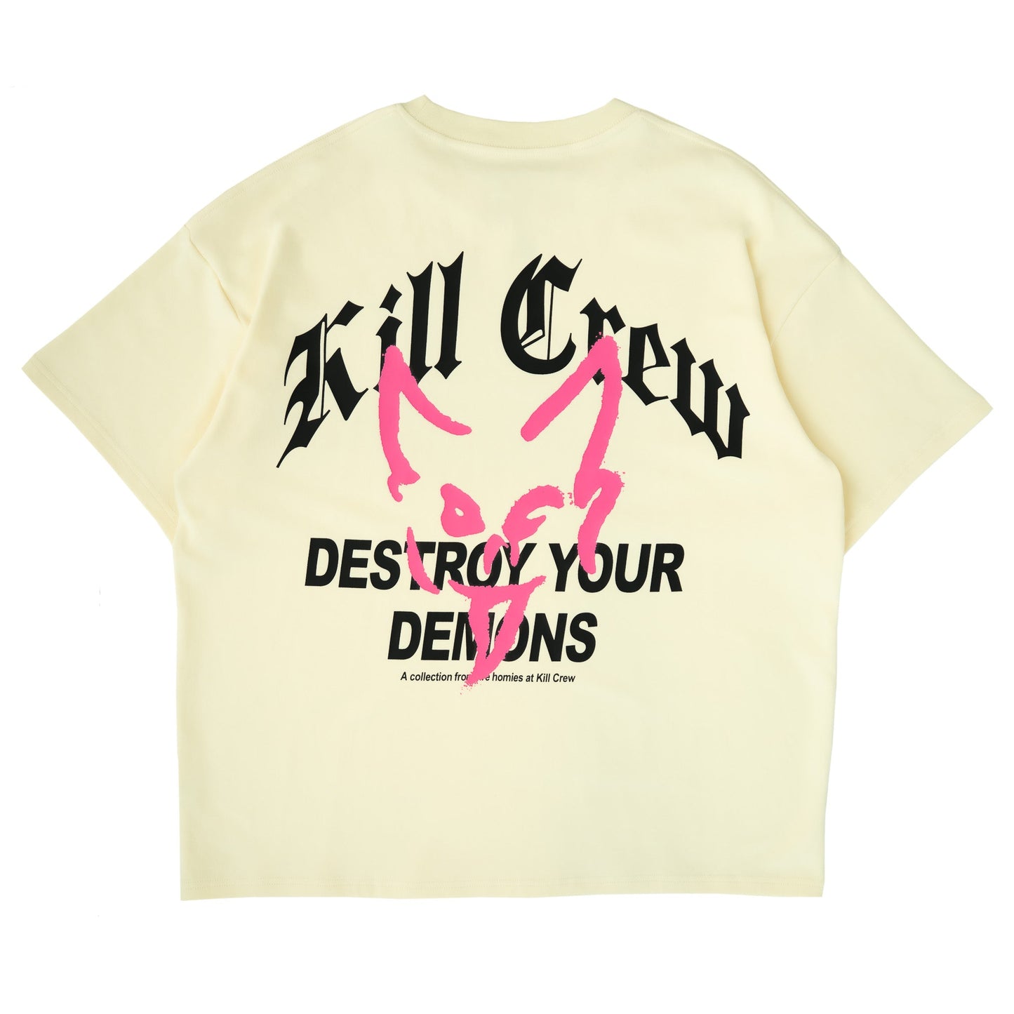 RELAXED FIT NATURAL COTTON "DESTROY" T-SHIRT - CREAM