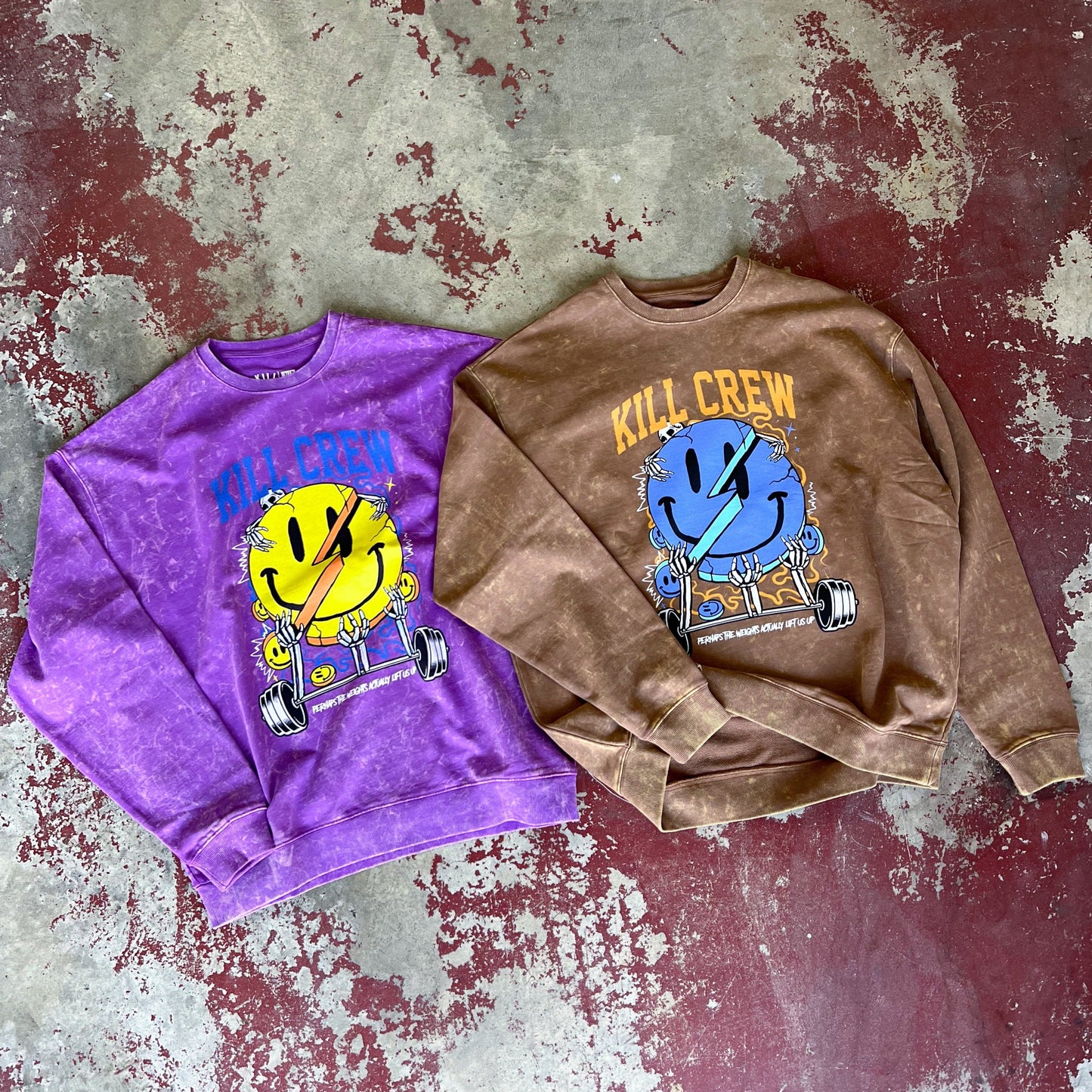 OVERSIZED LUX "WEIGHTS LIFT US UP" CREW NECK - BROWN