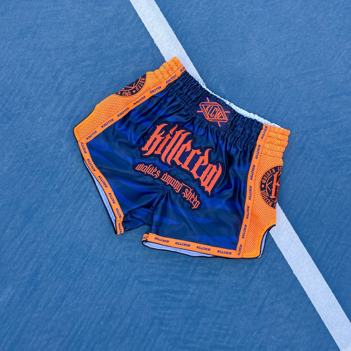 MUAY THAI FIGHT SHORTS -  TIGER ORANGE / BLUE