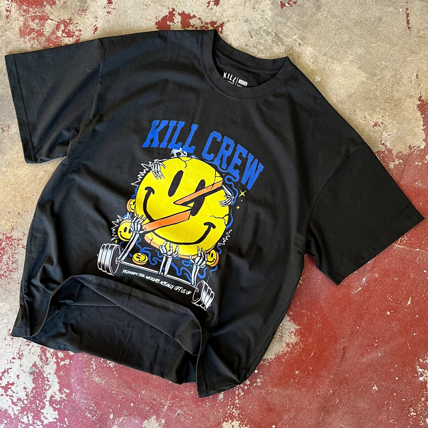 OVERSIZED "WEIGHTS LIFT US UP" T-SHIRT - BLACK