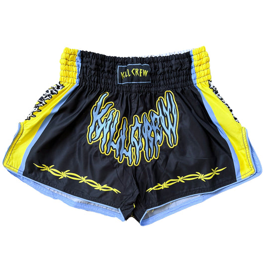 RETRO THAI FIGHT SHORTS - BLACK / YELLOW