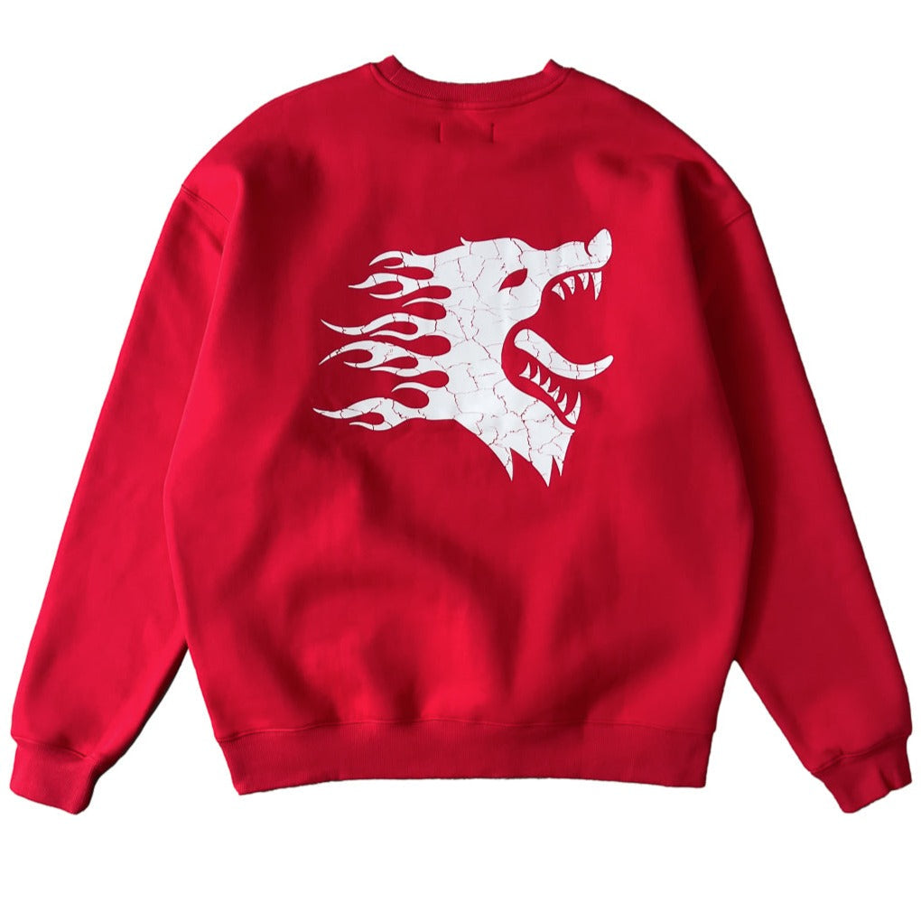 HEAVYWEIGHT WAR FIERY WOLF CREW NECK - RED / WHITE