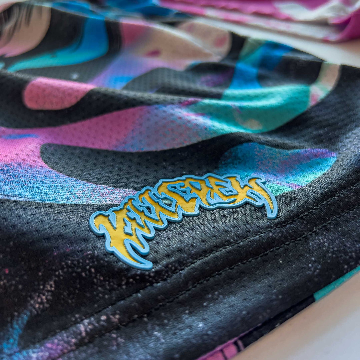 MUAY THAI SHORTS (MID THIGH CUT) RETRO - PURPLE WAVE