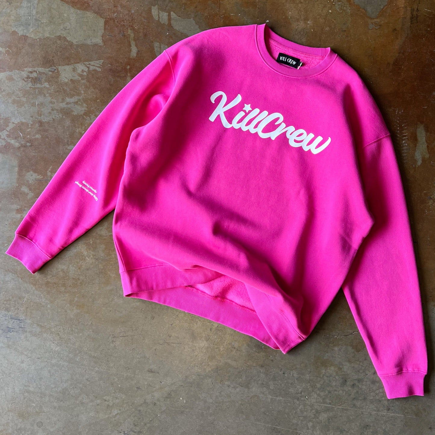 OVERSIZED LUX "SCRIPT" CREW NECK - PINK / WHITE