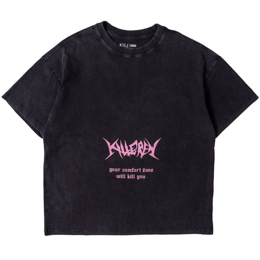 RELAXED FIT LUX "COMFORT ZONE" T-SHIRT - BLACK / PINK