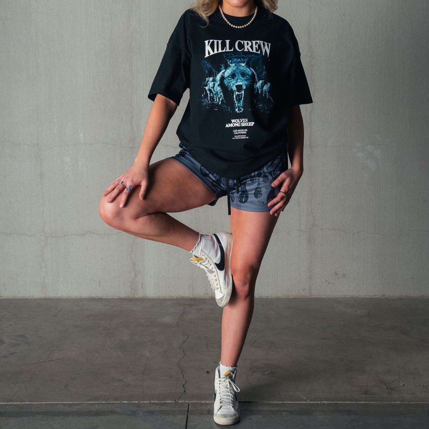 MUAY THAI SHORTS (MID THIGH CUT) BANDANA FLAME - BLACKOUT