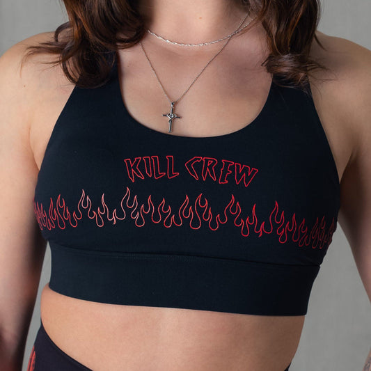 FLAME HIGH SUPPORT SPORTS BRA - BLACK / RED