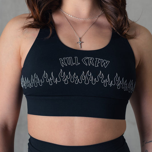 FLAME HIGH SUPPORT SPORTS BRA - BLACK / WHITE