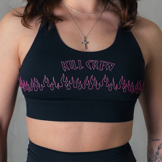 FLAME HIGH SUPPORT SPORTS BRA - BLACK / PINK