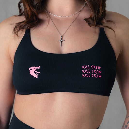 WOLF LOW SUPPORT SPORTS BRA -  BLACK / PINK