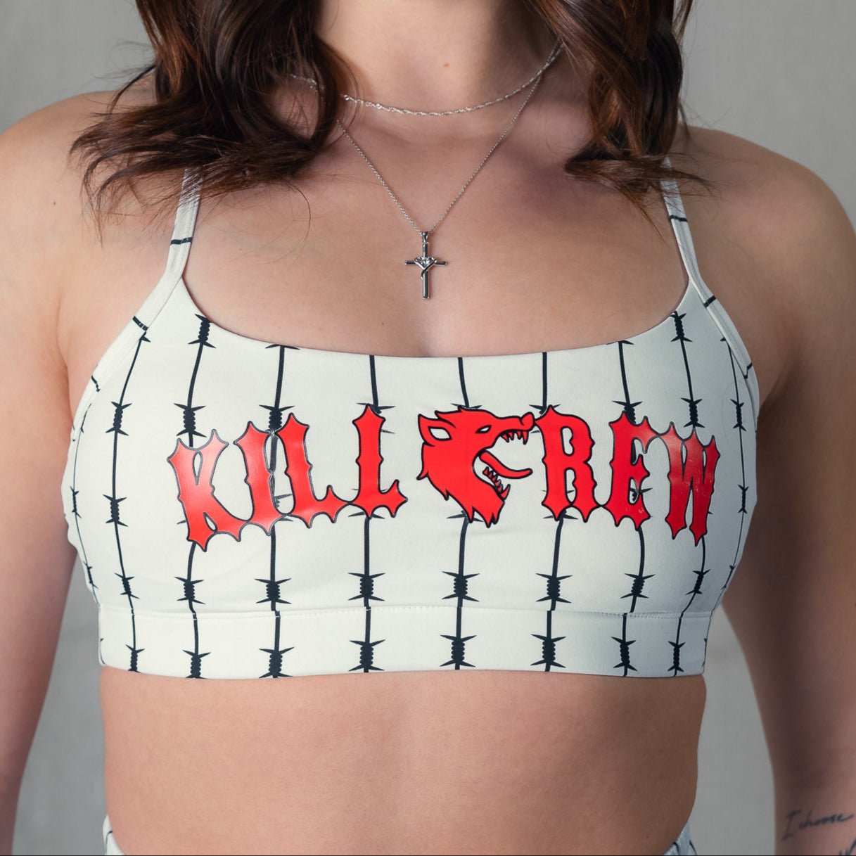 BARBWIRE SPORTS BRA - WHITE / RED