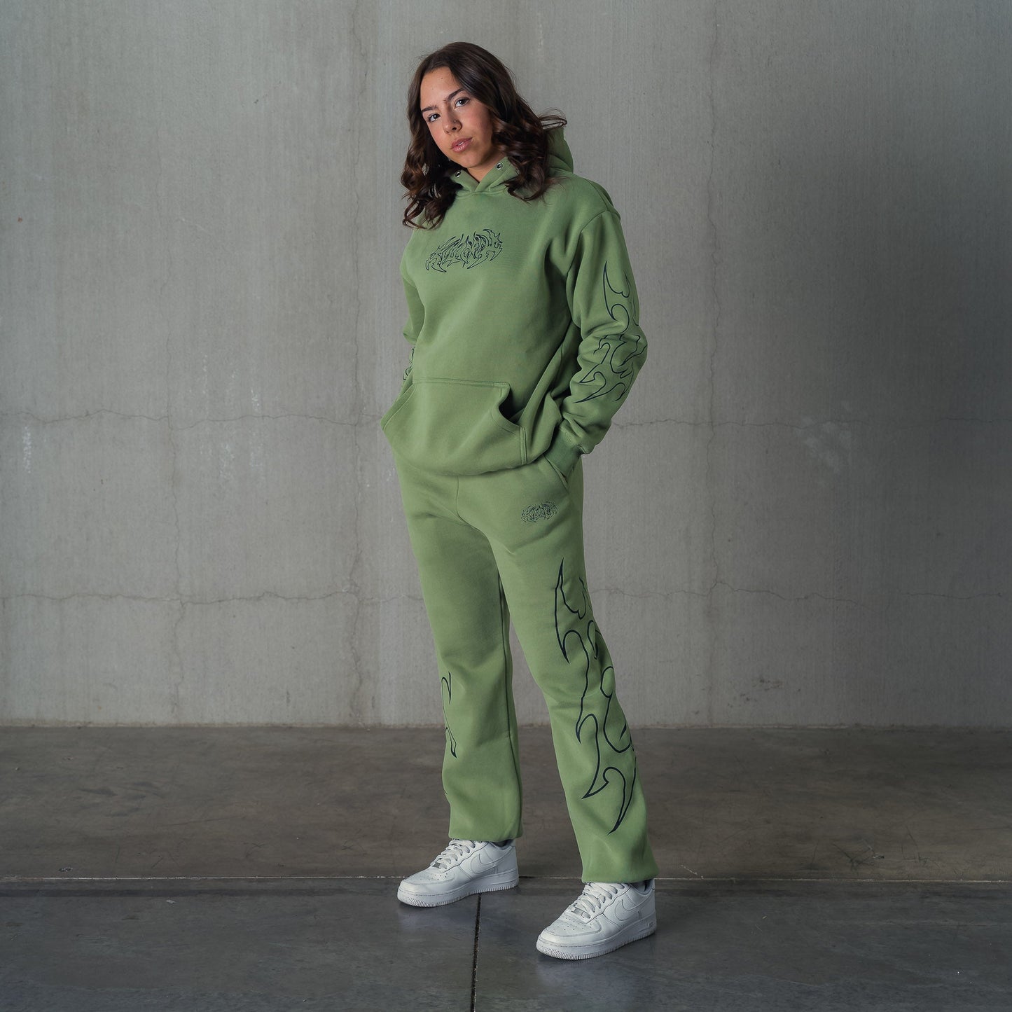 OVERSIZED LUX "TRIBAL" HOODIE - GREEN / BLACK