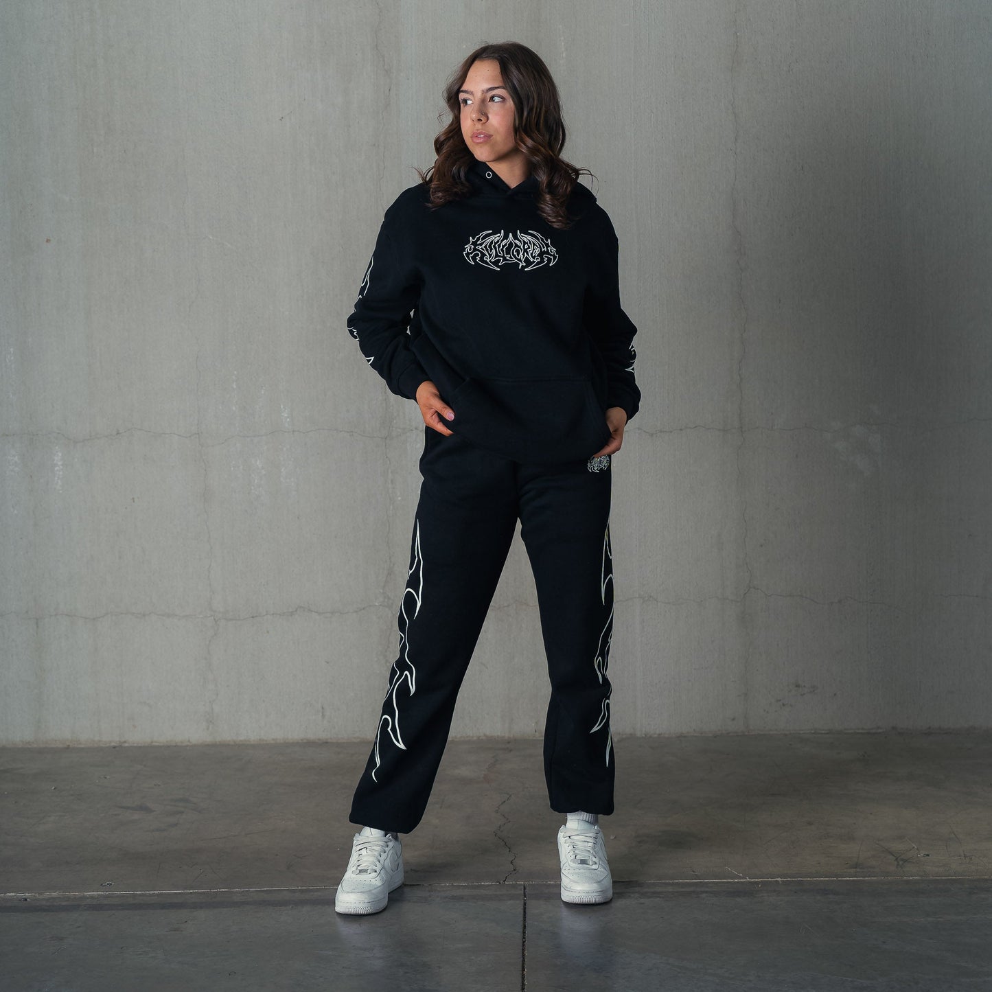 OVERSIZED LUX "TRIBAL" SWEATPANTS - BLACK / WHITE