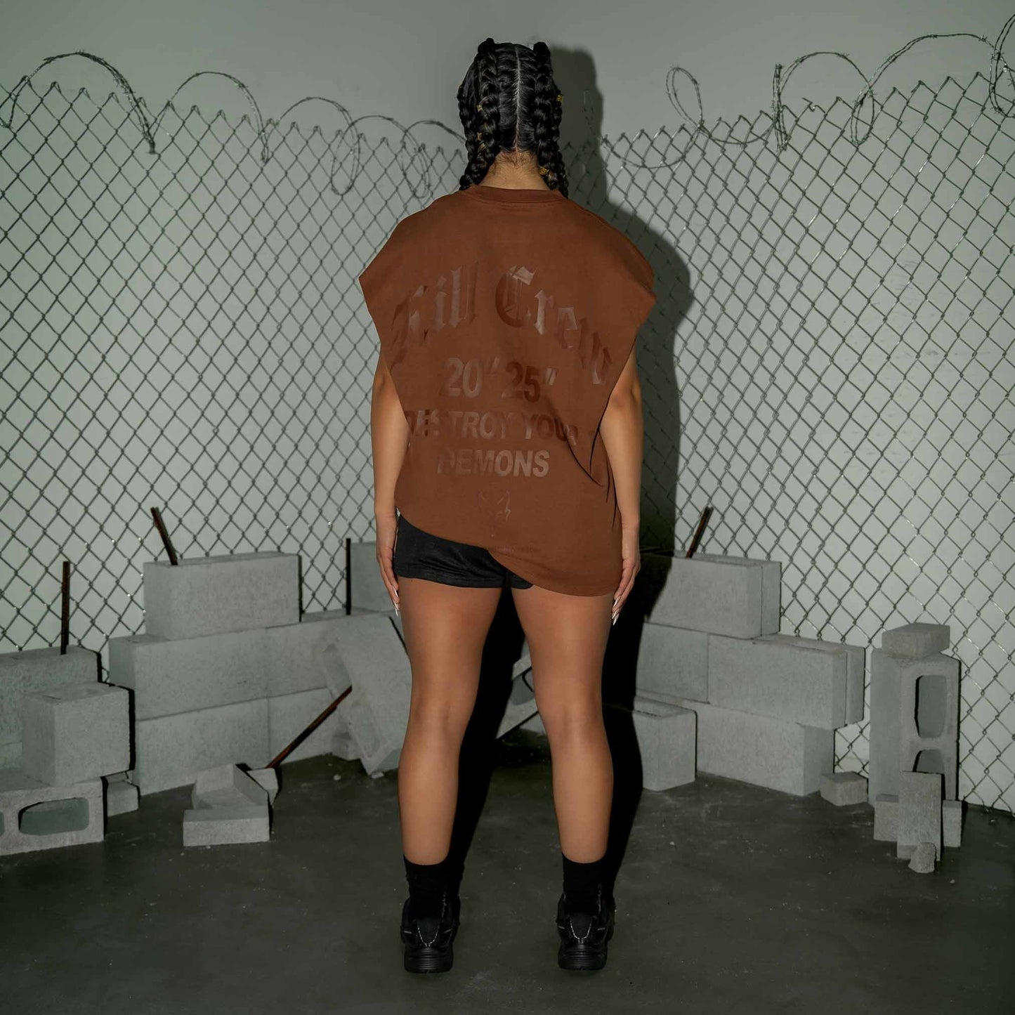 NATURAL COTTON CUTOFF "DESTROY" - BROWN