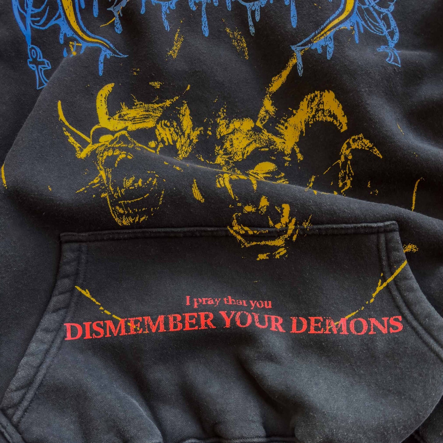 OVERSIZED LUX DISMEMBER YOUR DEMONS HOODIE - BLACK / YELLOW