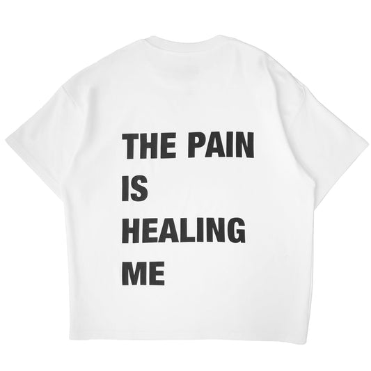 RELAXED FIT NATURAL COTTON "THE PAIN" T-SHIRT - WHITE