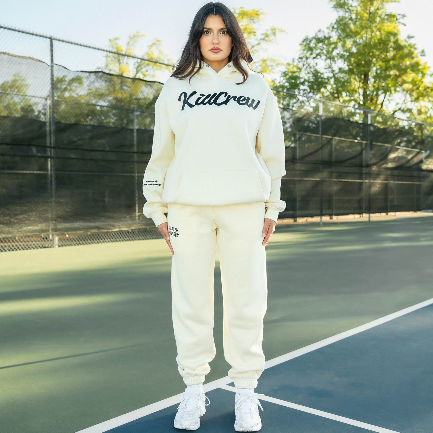 OVERSIZED LUX "SCRIPT" HOODIE - CREAM / BLACK