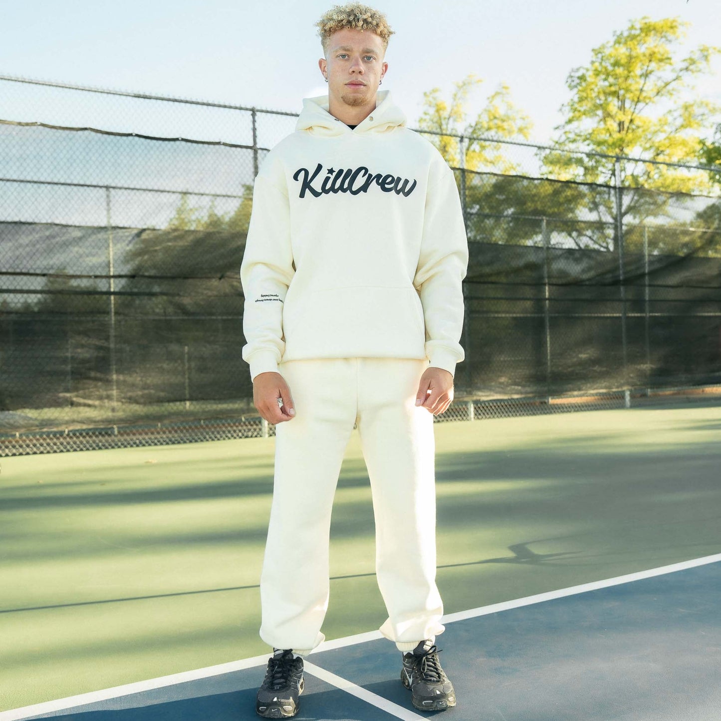 OVERSIZED LUX "SCRIPT" HOODIE - CREAM / BLACK