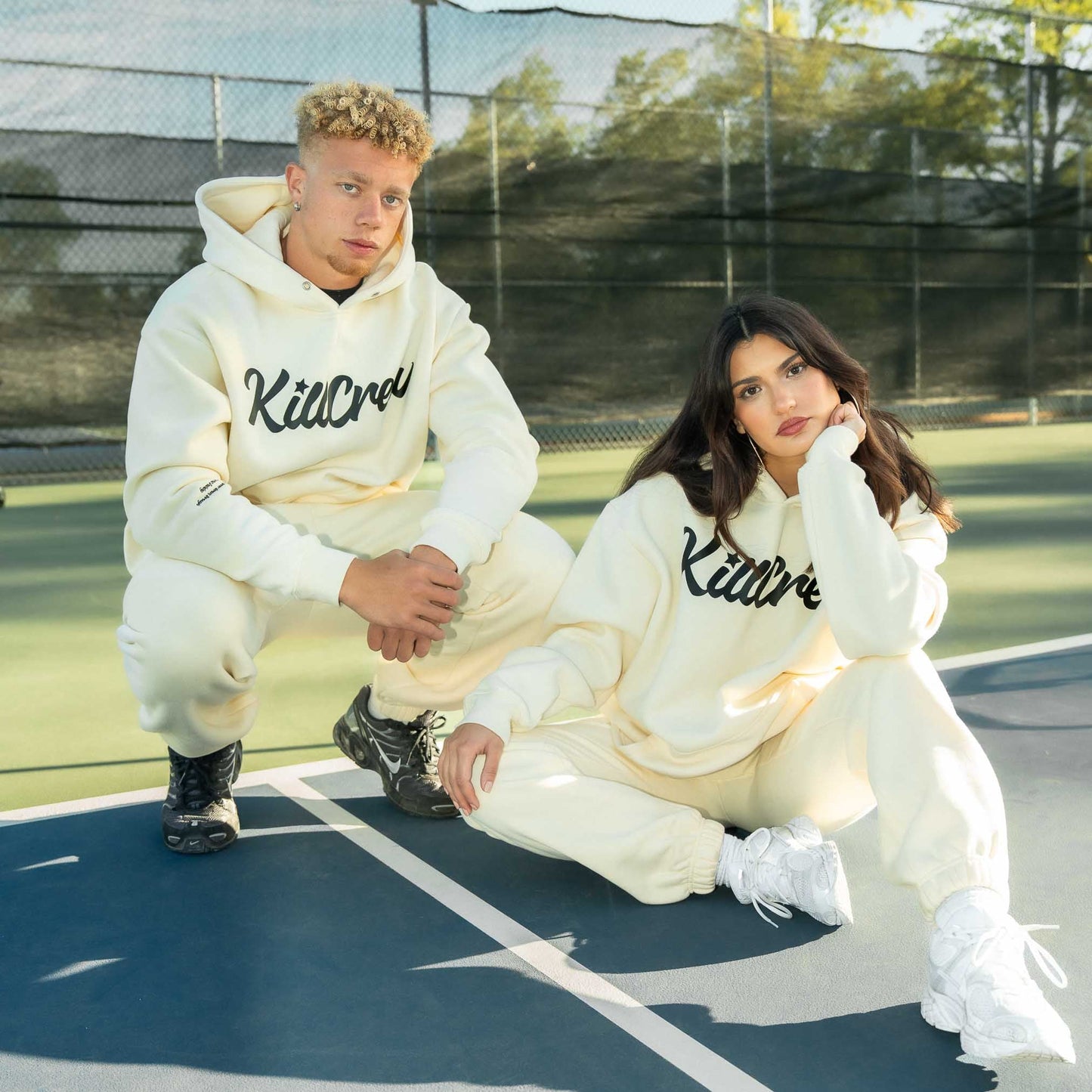 OVERSIZED LUX "SCRIPT" HOODIE - CREAM / BLACK