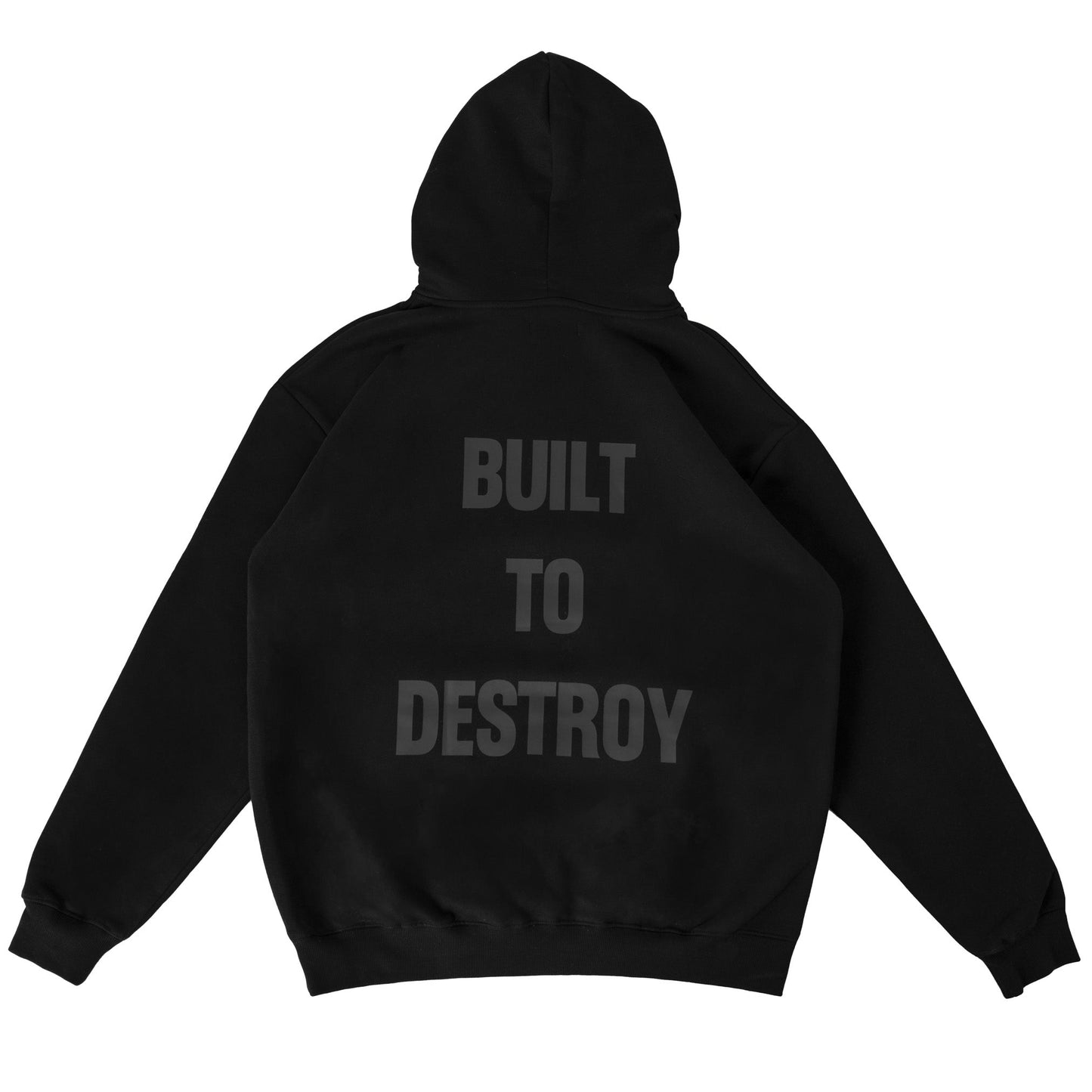 OVERSIZED LUX HOODIE "BUILT TO DESTROY" HOODIE - BLACKOUT