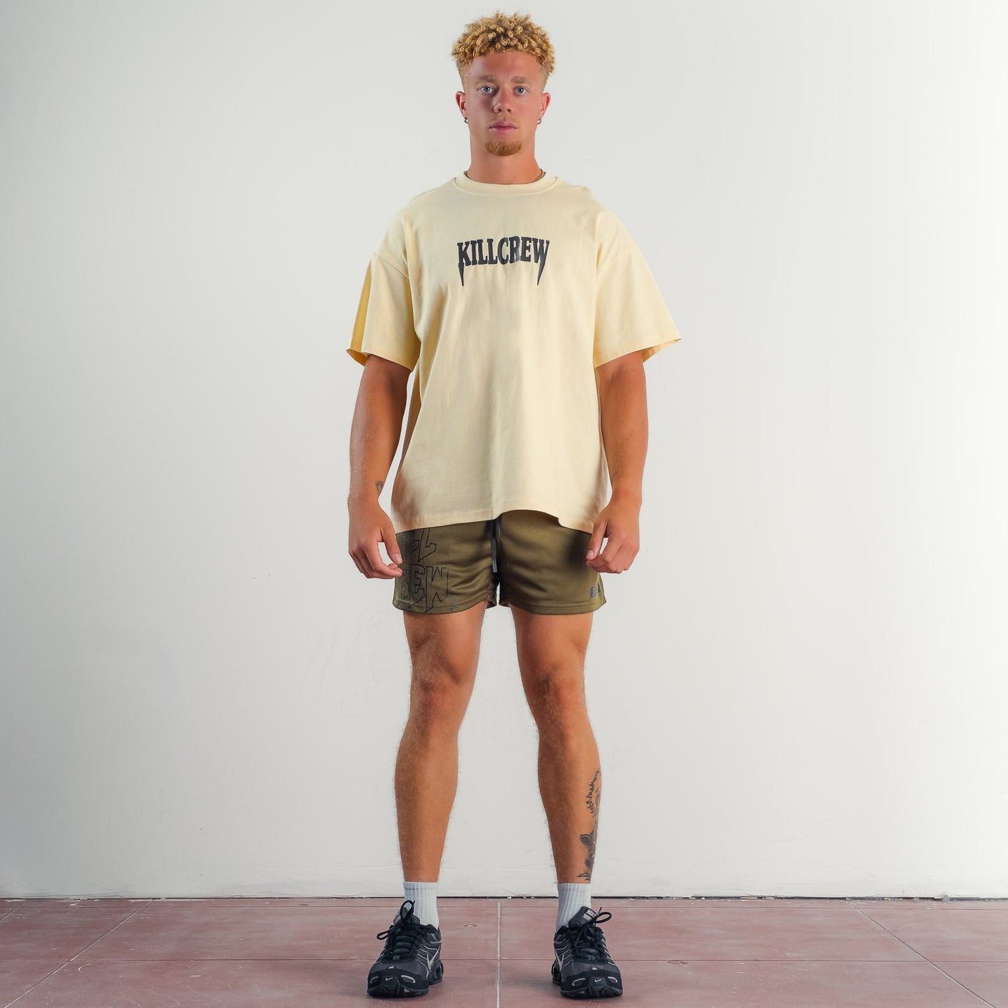 MUAY THAI SHORTS (MID THIGH CUT) v1 - OLIVE