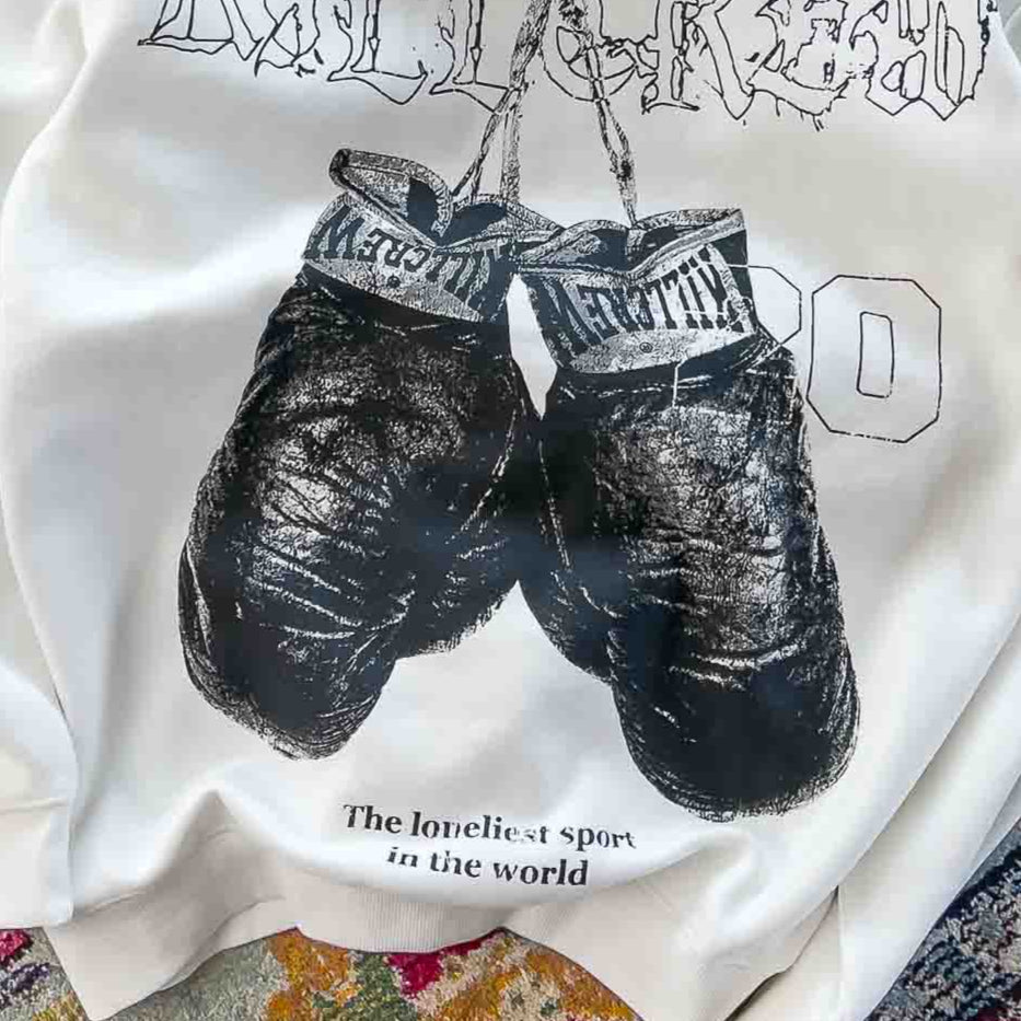 OVERSIZED LUX "VINTAGE BOXING" HOODIE - WHITE