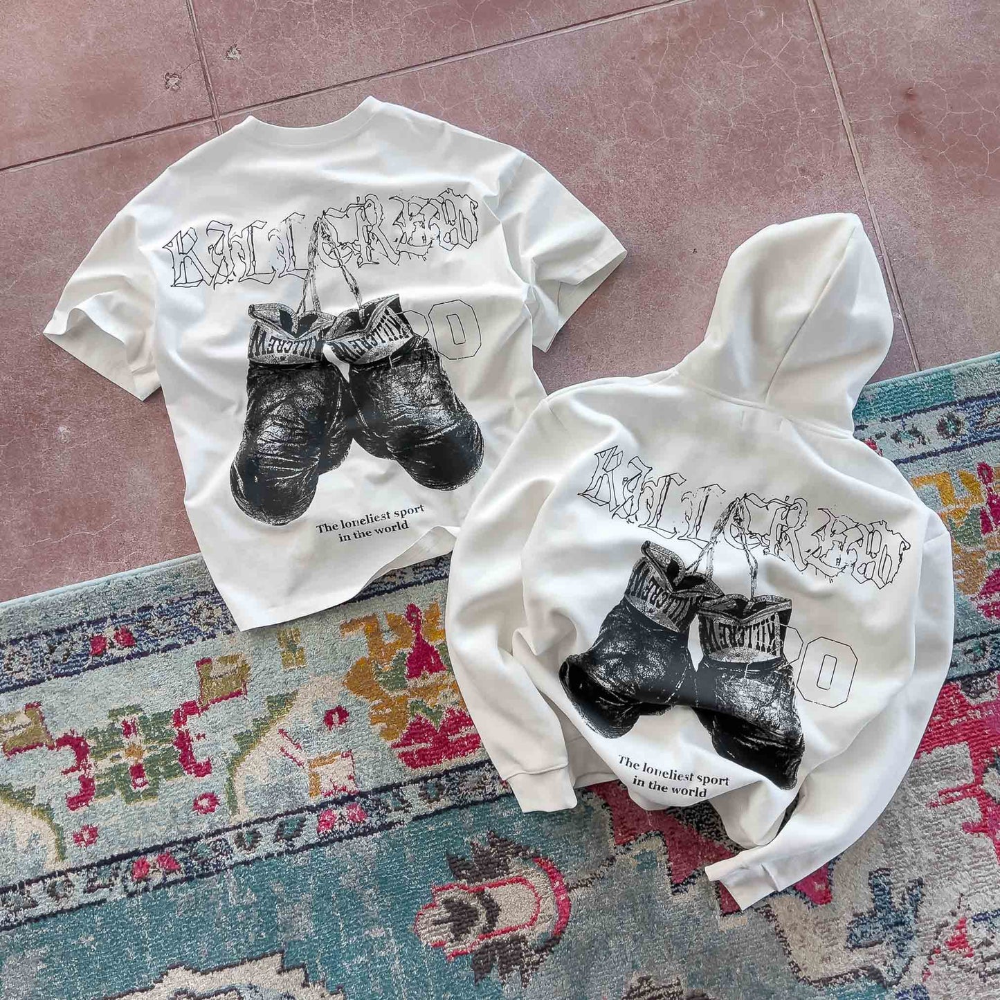 OVERSIZED LUX "VINTAGE BOXING" HOODIE - WHITE